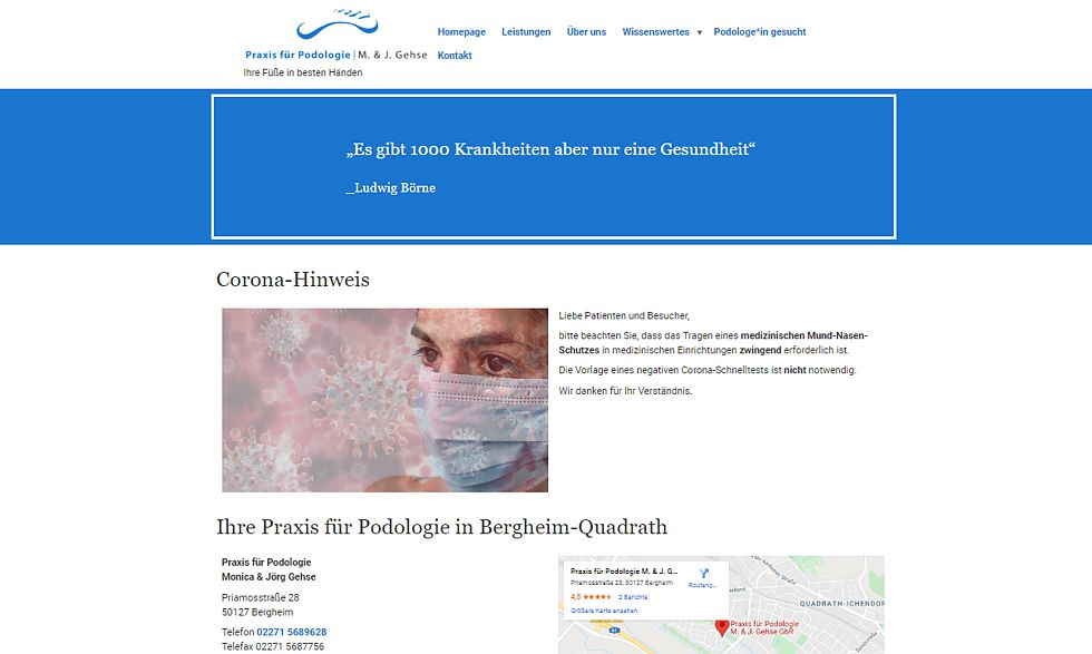 Website Praxis für Podologie M & J Gehse